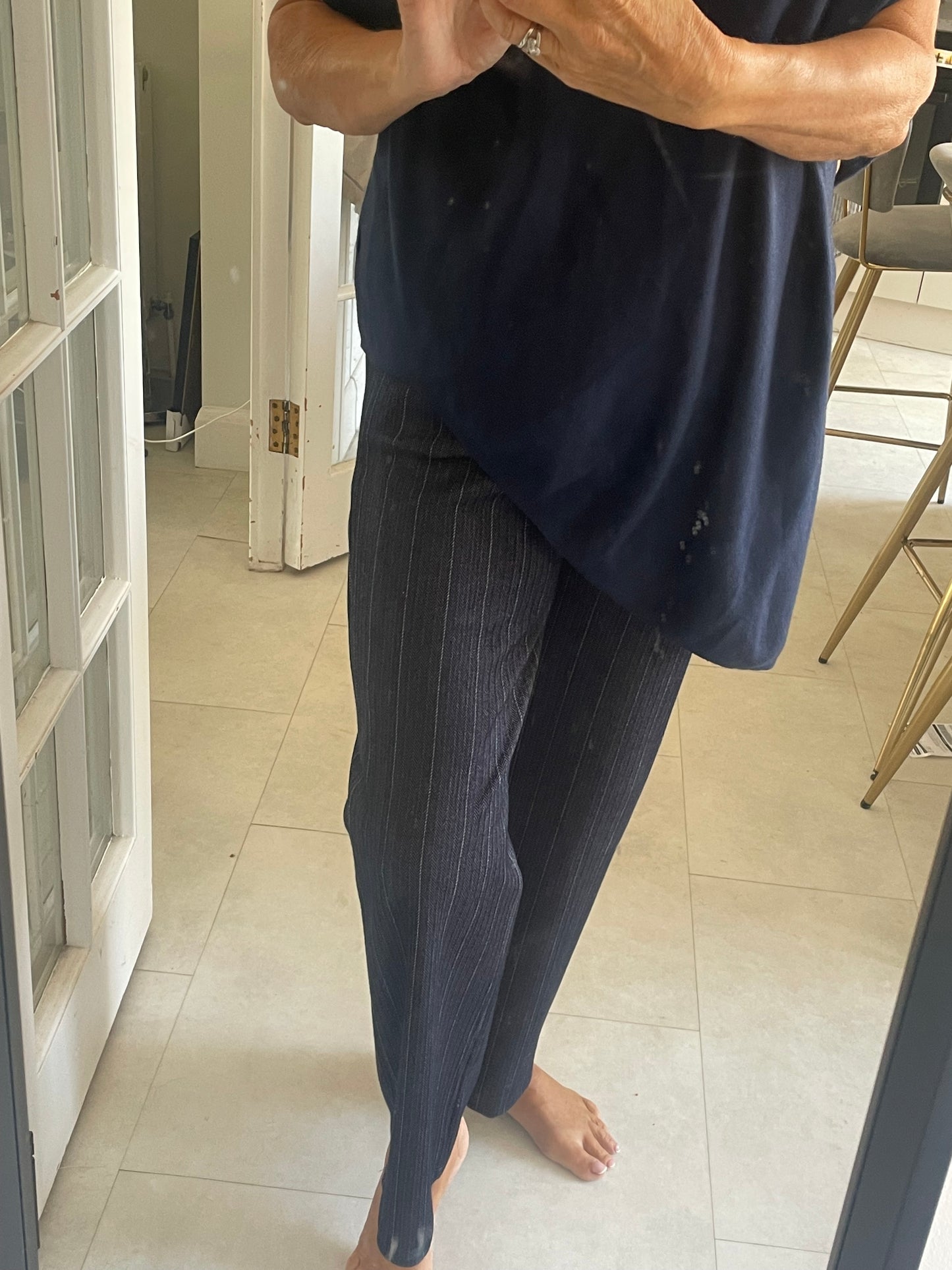 Herringbone stripe magic wide trousers