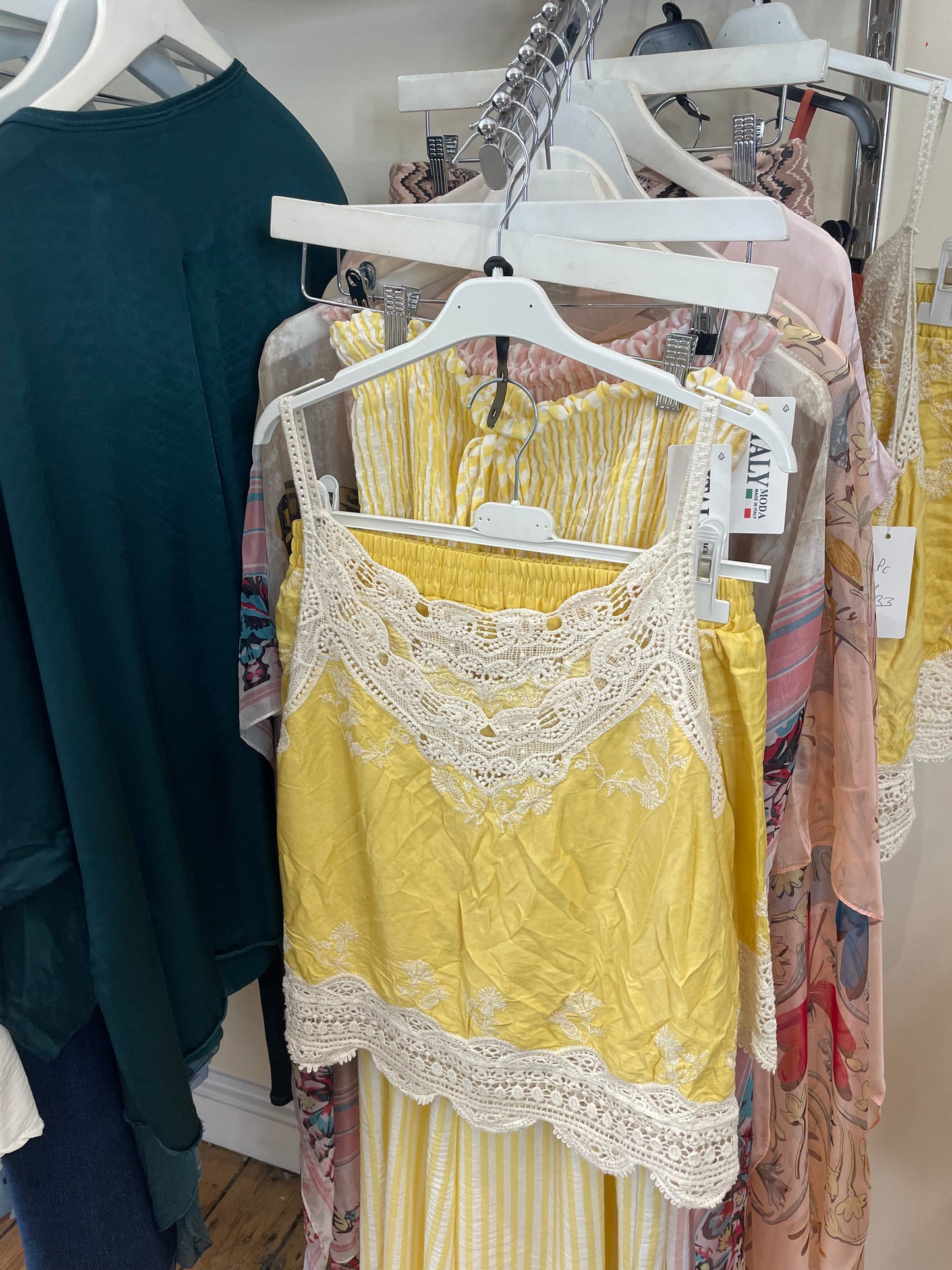 Silk & crochet detail shorts set