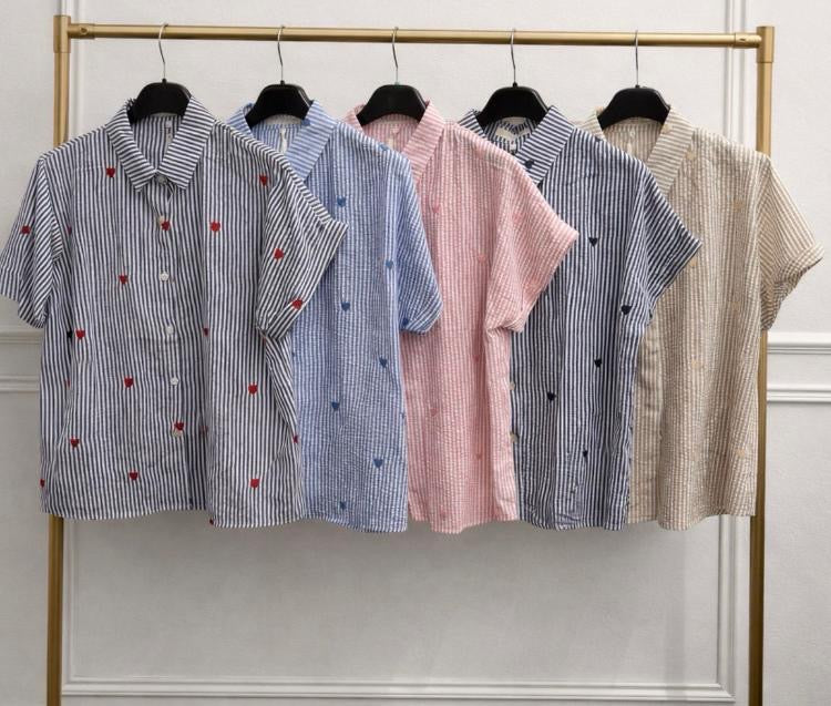 Heart stripe boxy shirt