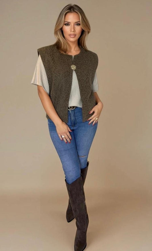 Washed wool gilet waistcoat