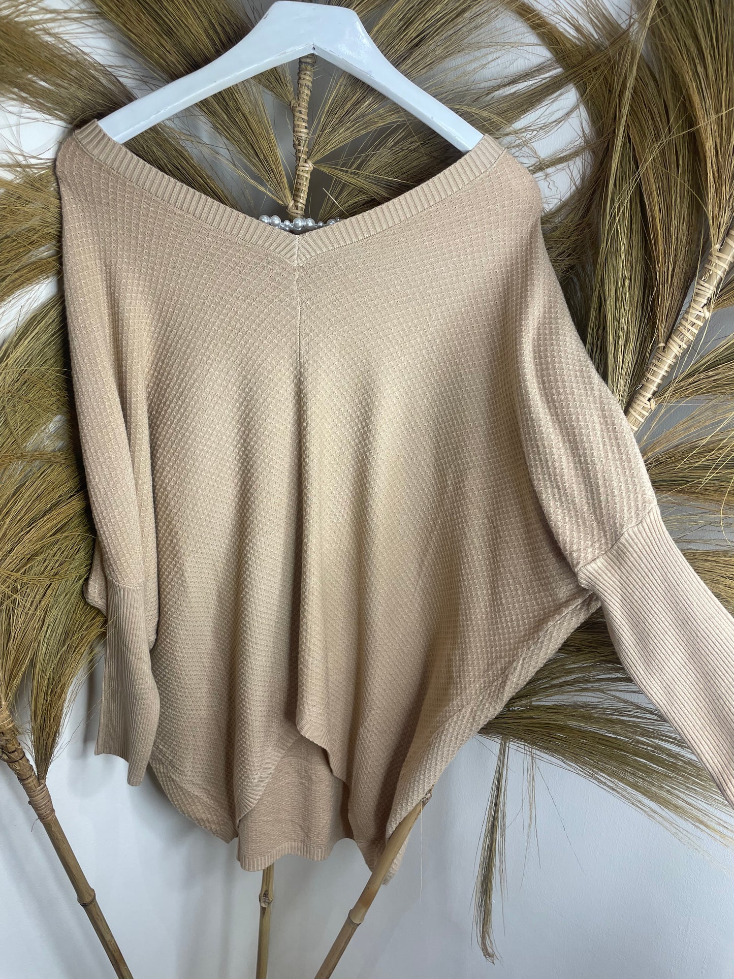 Textured V Jumper with pearl detail