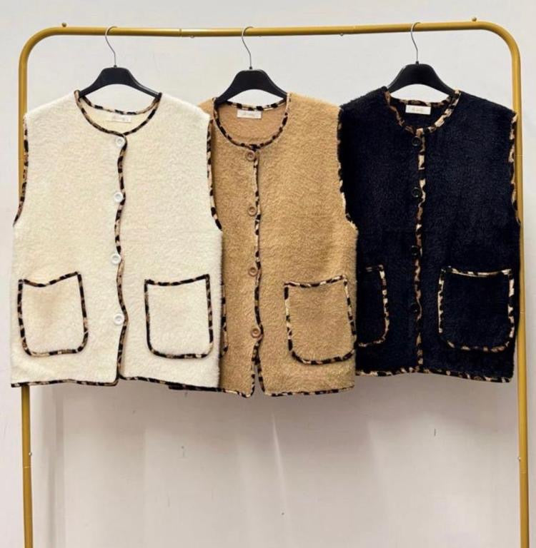 Wool leopard edge gilet