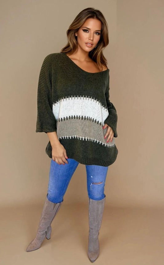 Onesize oversize stripe blanket stitch jumper