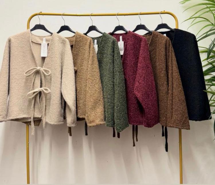 Tie front boiled wool jacket