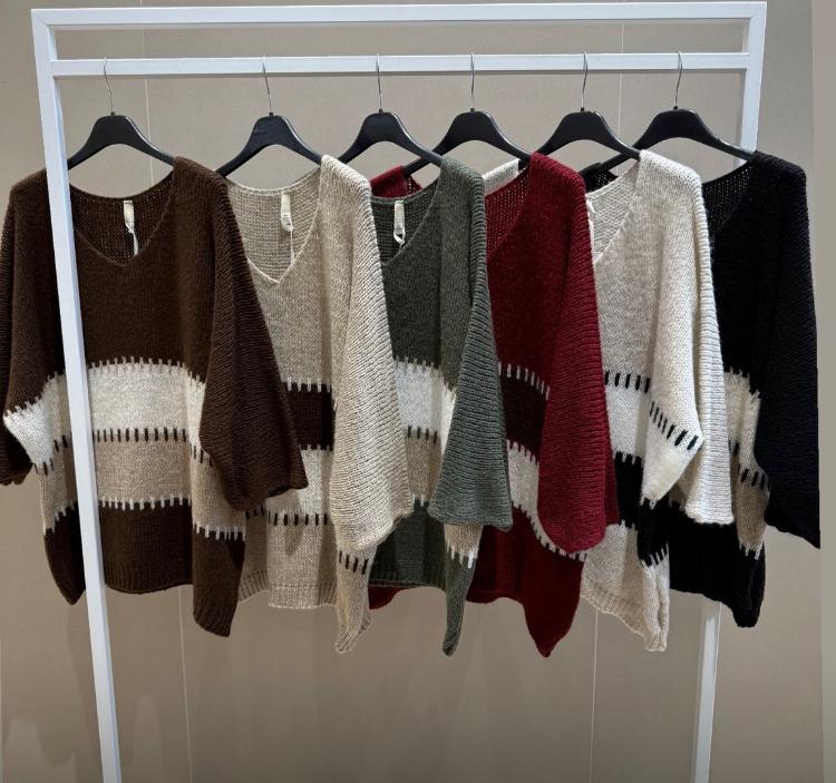 Onesize oversize stripe blanket stitch jumper