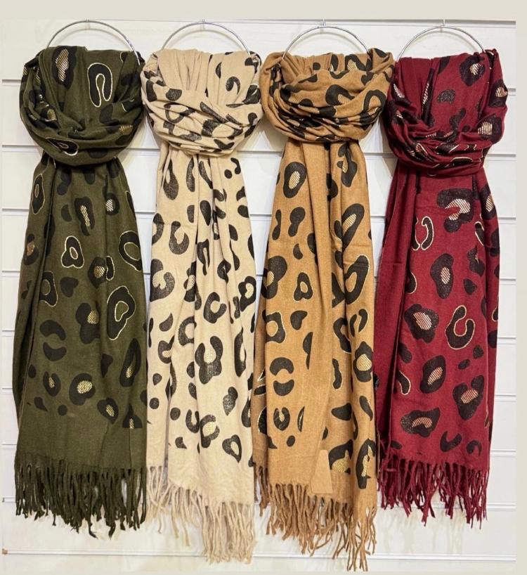 Soft wool feel metallic print scarf