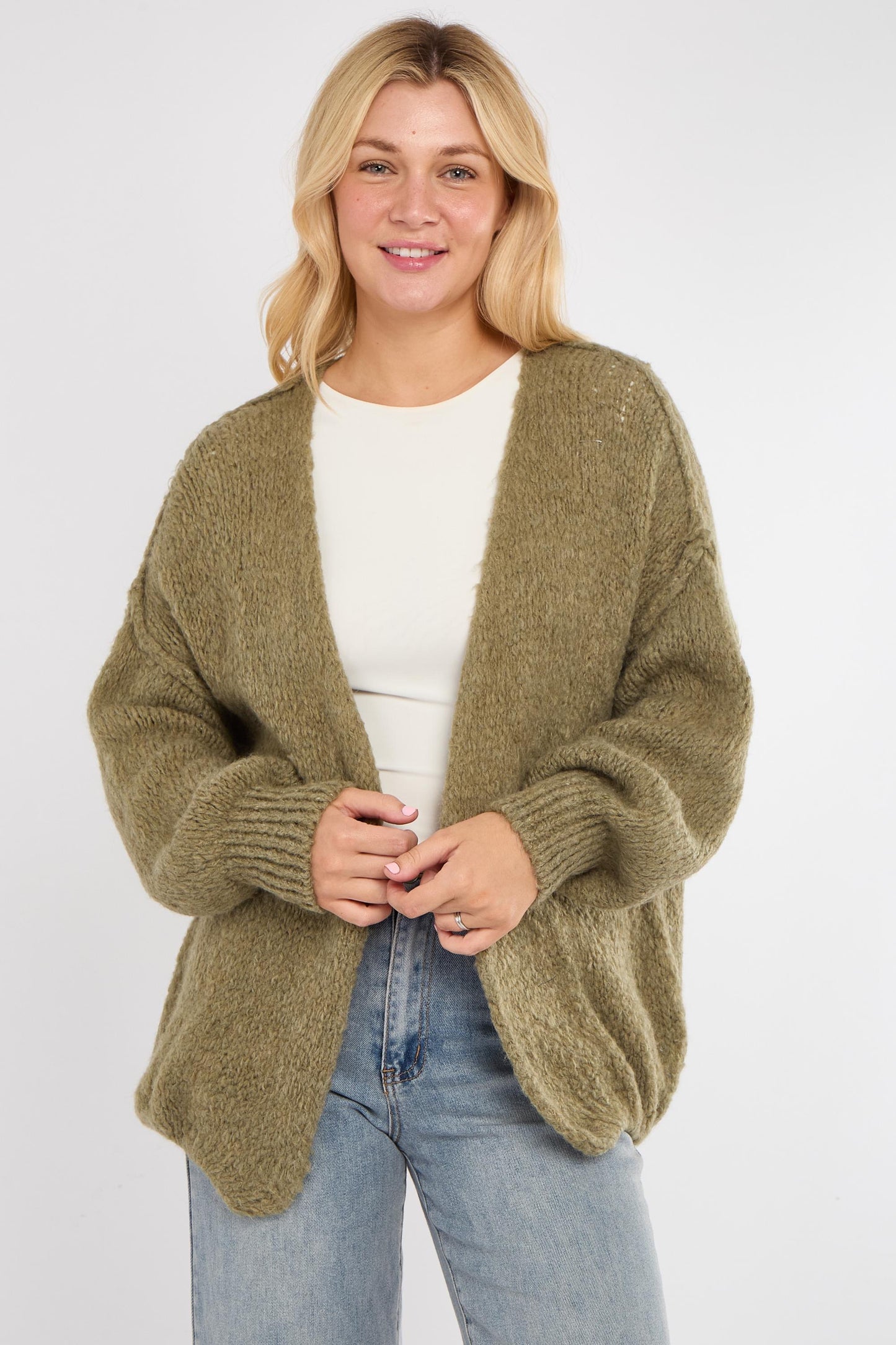 Mohair feel balloon sleeve cardigan