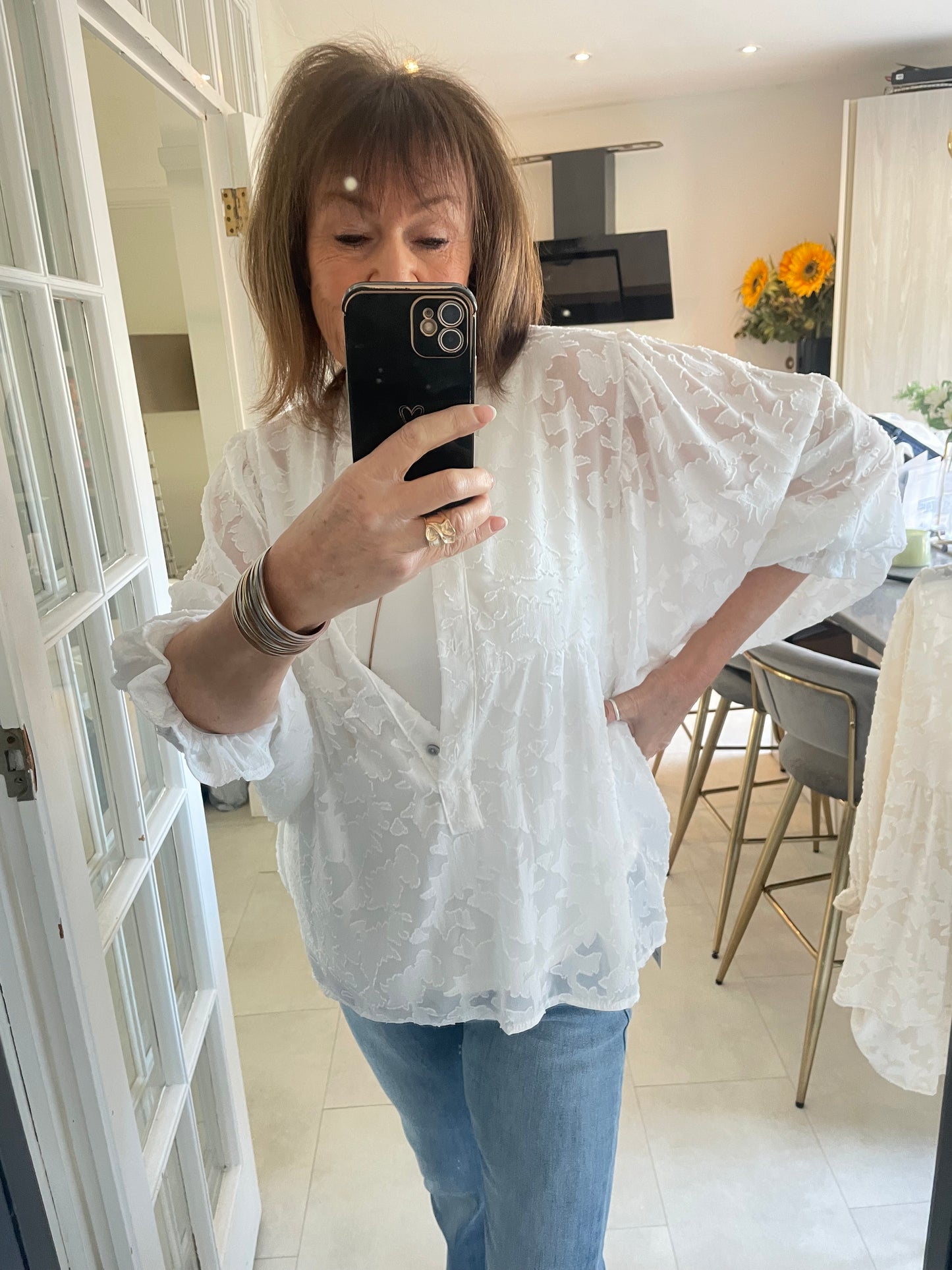 Textured batwing spring blouse