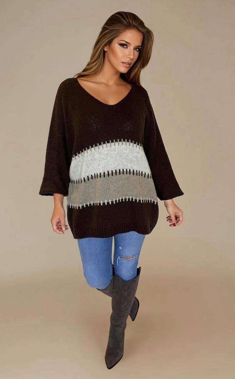 Onesize oversize stripe blanket stitch jumper