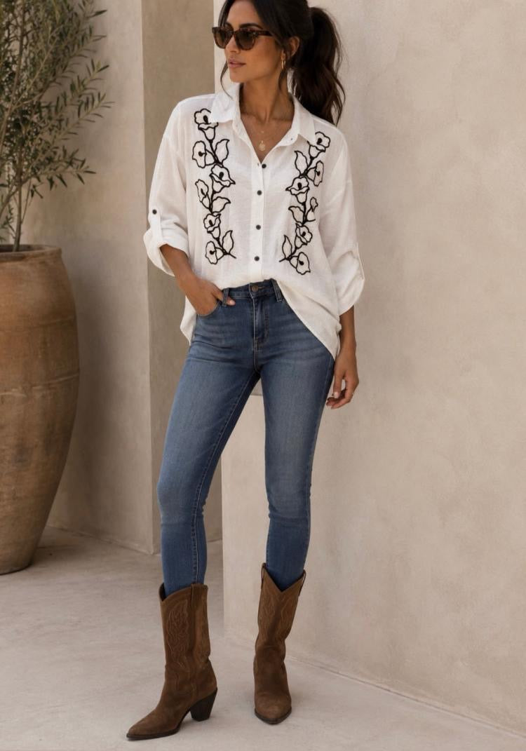 Embroidered oversize shirt