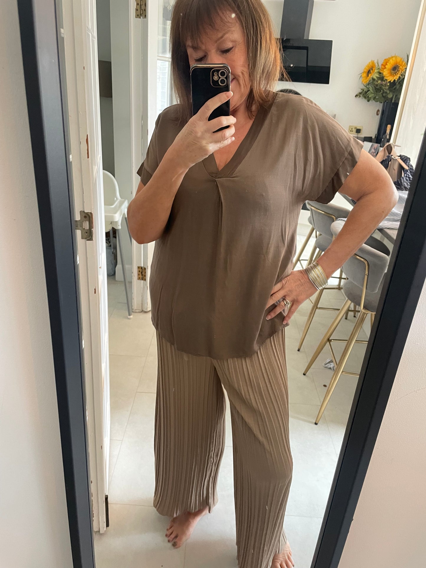 Satin edge crepe T shirt