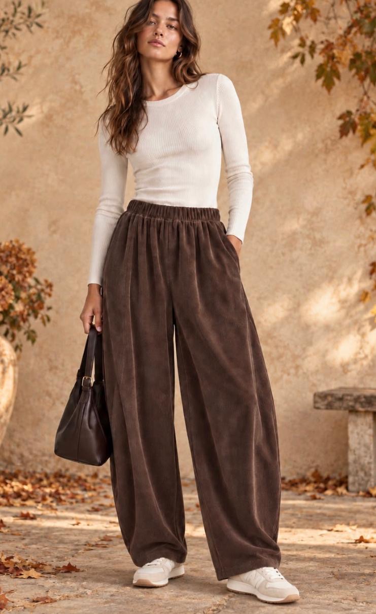 Rib soft touch Barrel trousers