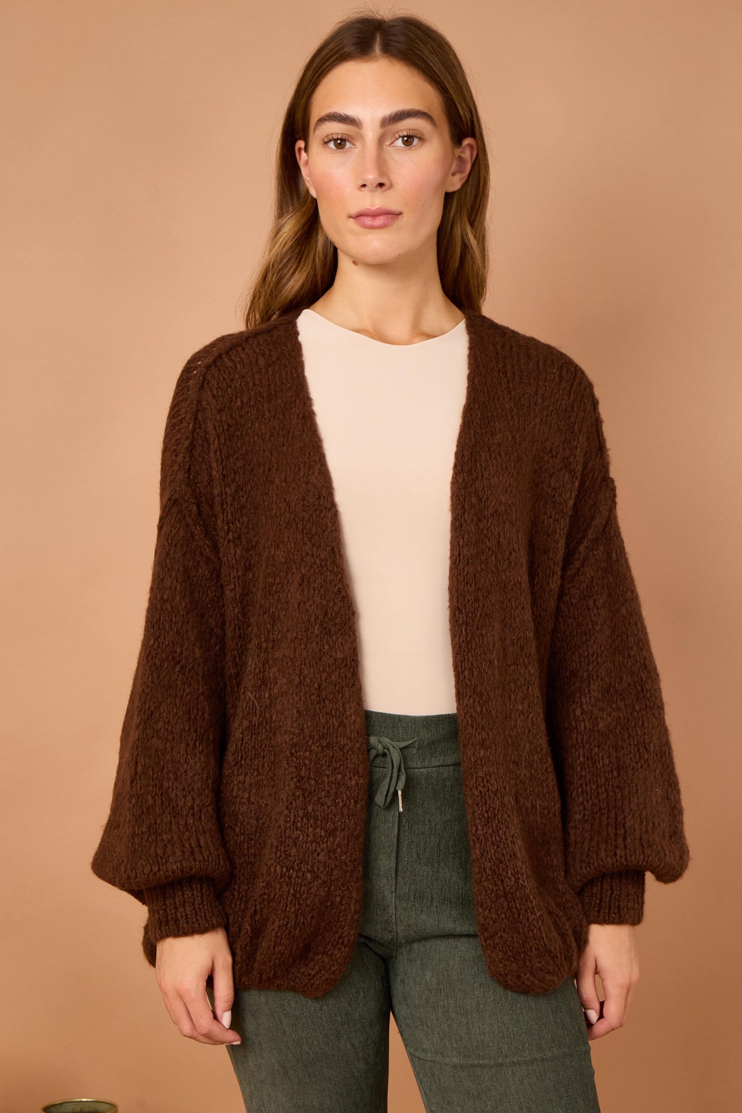 Mohair feel balloon sleeve cardigan