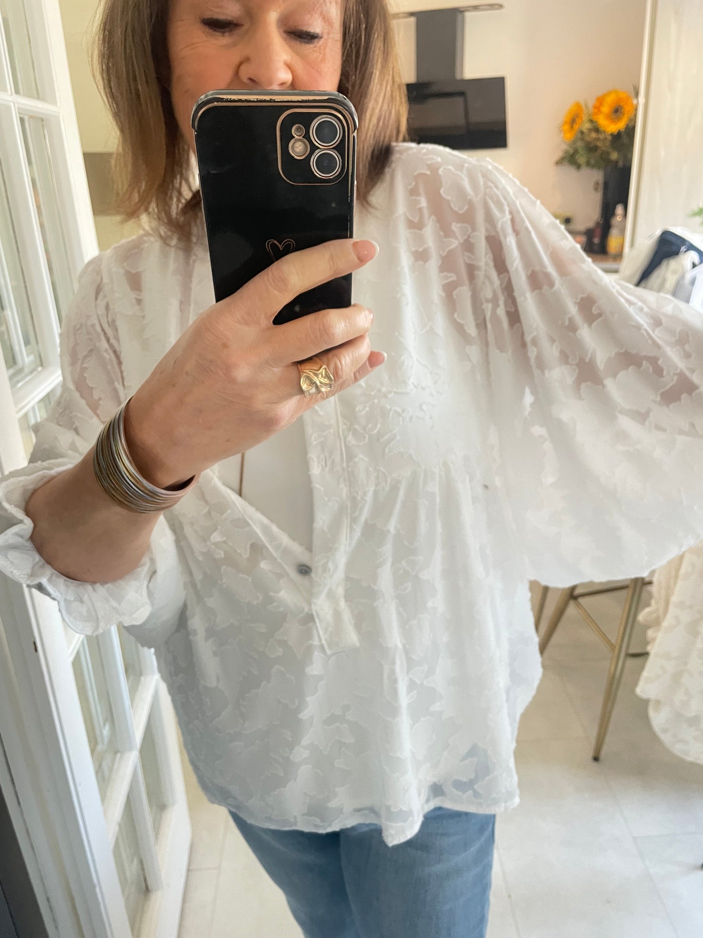 Textured batwing spring blouse
