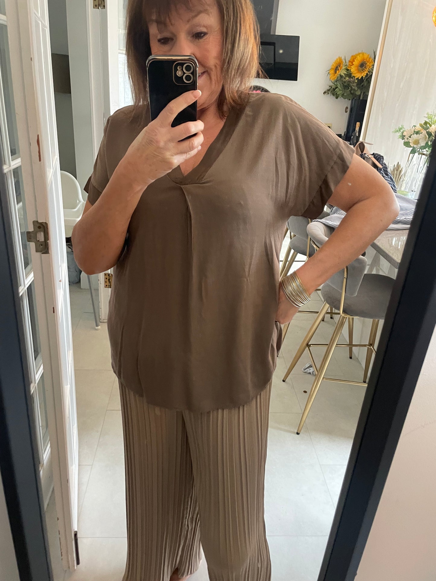 Satin edge crepe T shirt