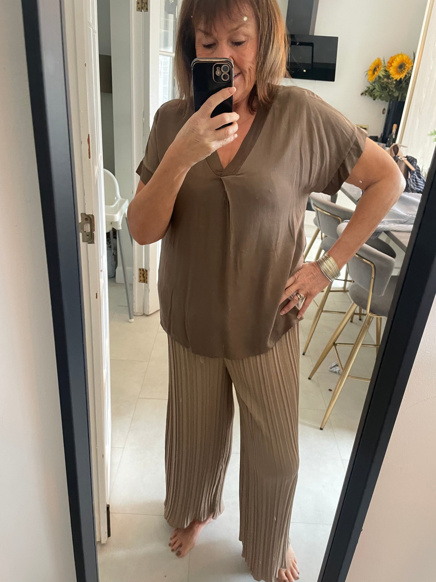 Satin edge crepe T shirt