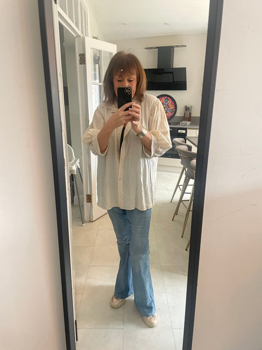 Frill shoulder detail oversize shirt
