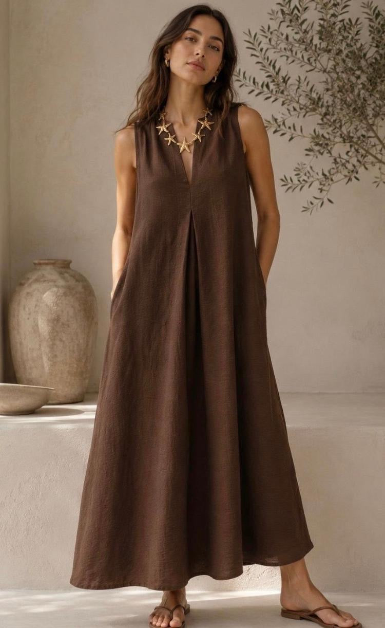 V Neck Simplicity Dress with pockets