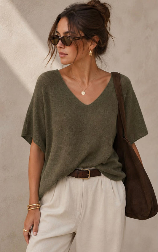 Simple v neck short sleeve jumper