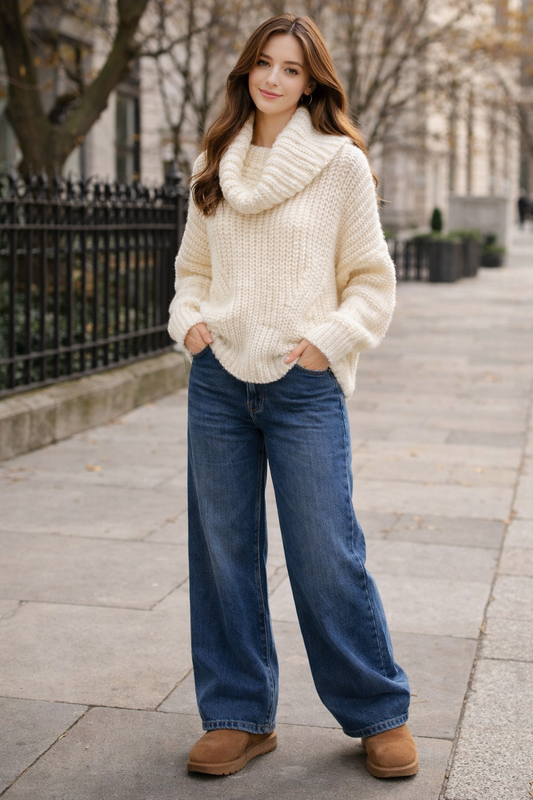 Chunky roll neck boxy jumper