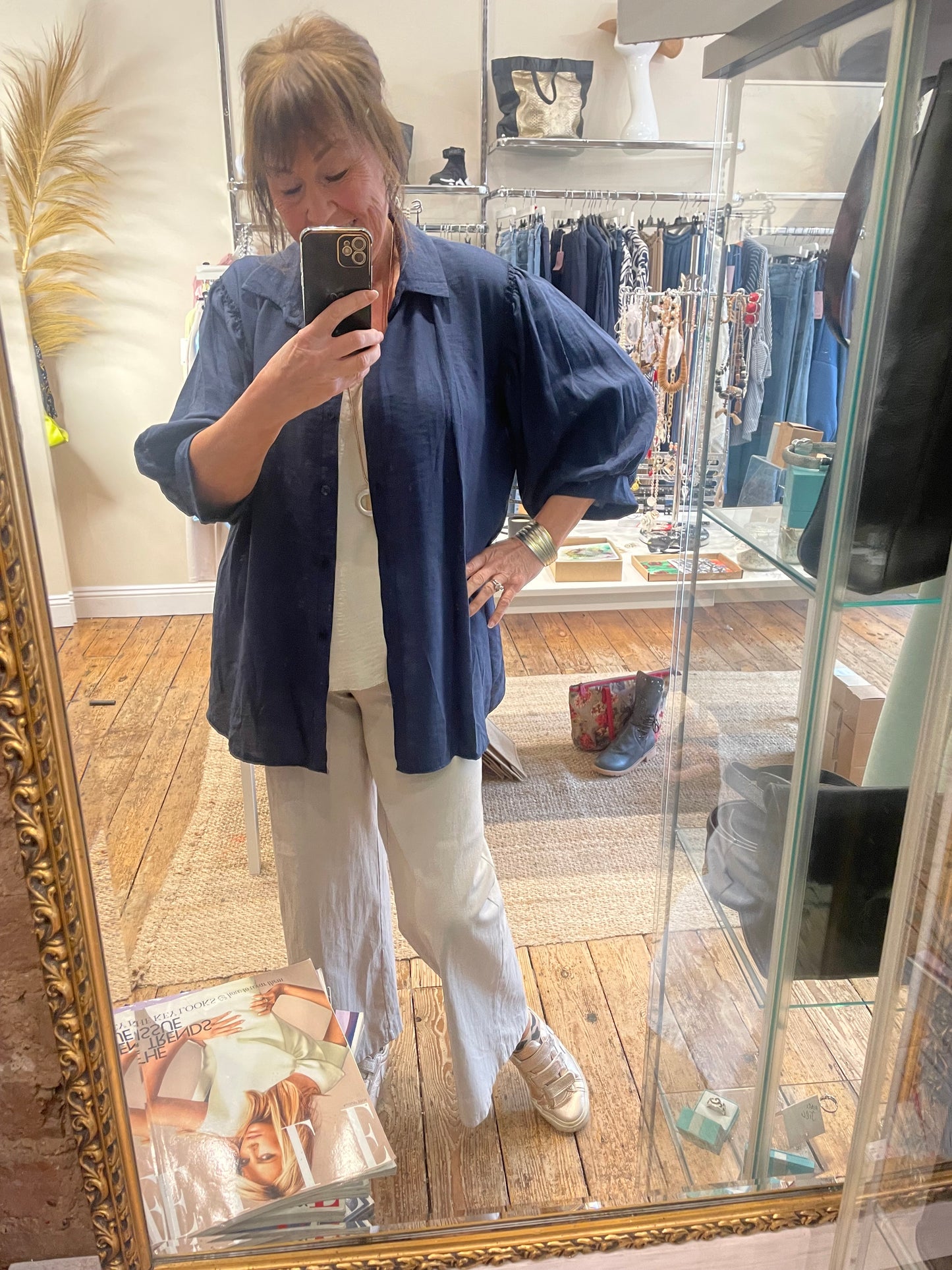 Frill shoulder detail oversize shirt