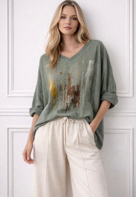 Metallic print tshirt top