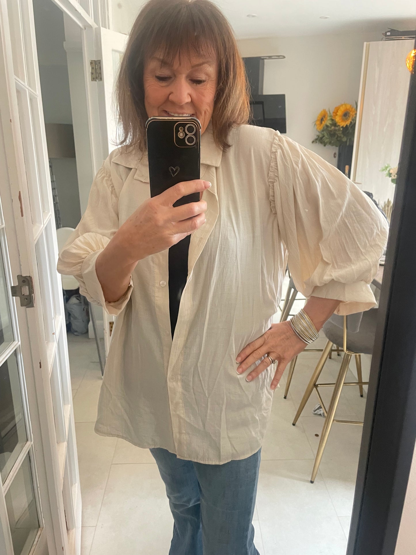 Frill shoulder detail oversize shirt