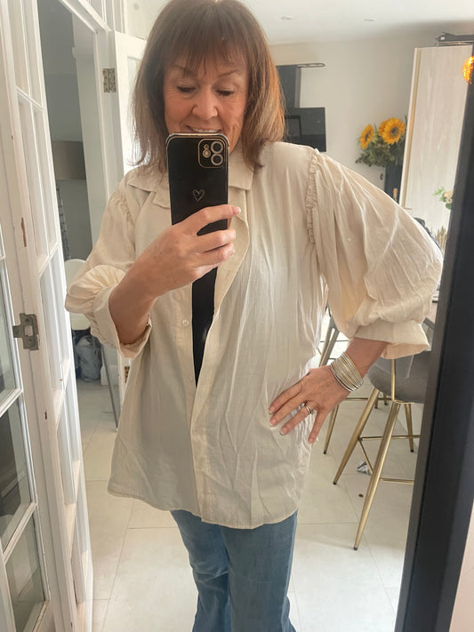 Frill shoulder oversize shirt