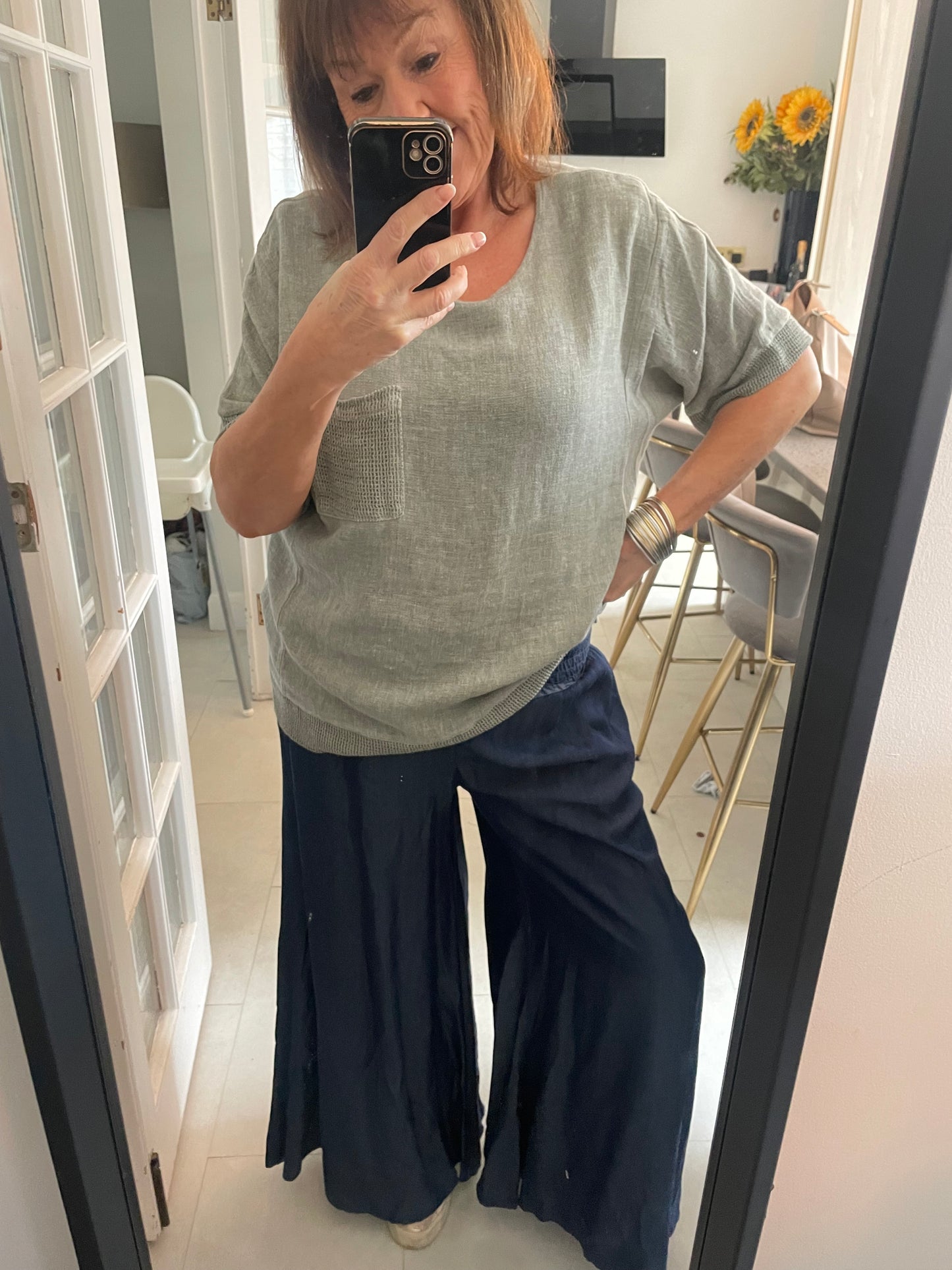 Textured linen mix pocket T shirt