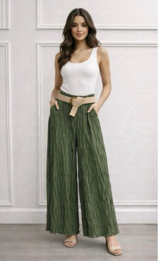 Crinkle effect palazzos with belt