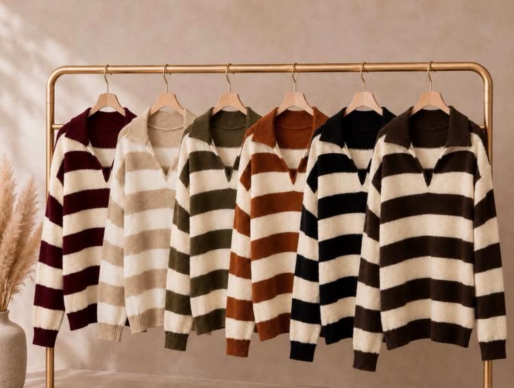 Stripe rugby style wool jumper
