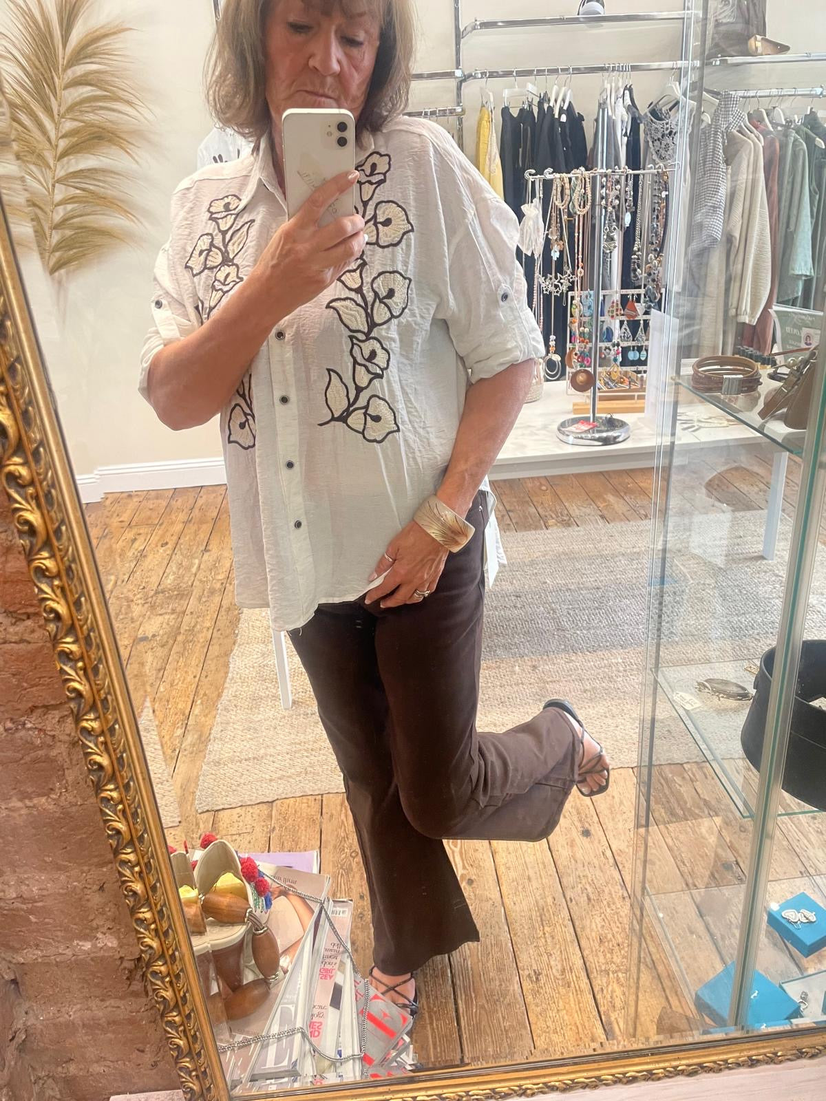 Embroidered oversize shirt