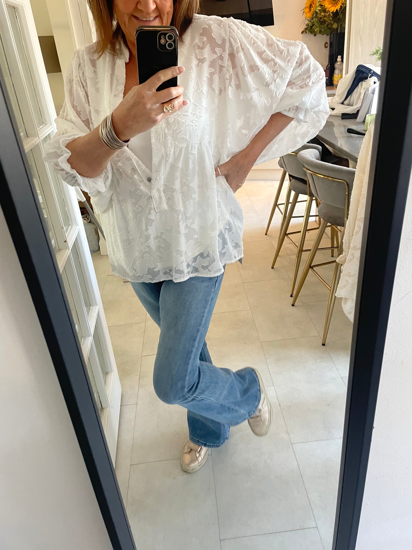Textured batwing spring blouse