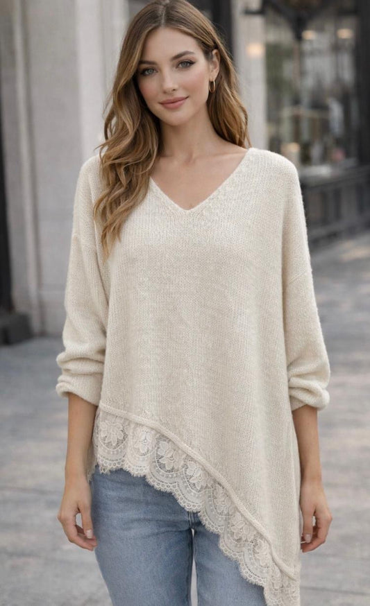 Asymetric lace trim jumper