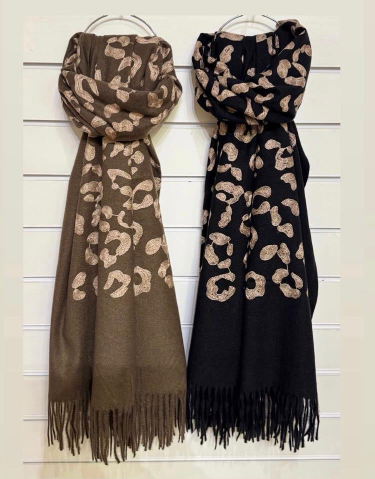 Embroidered soft wool scarf