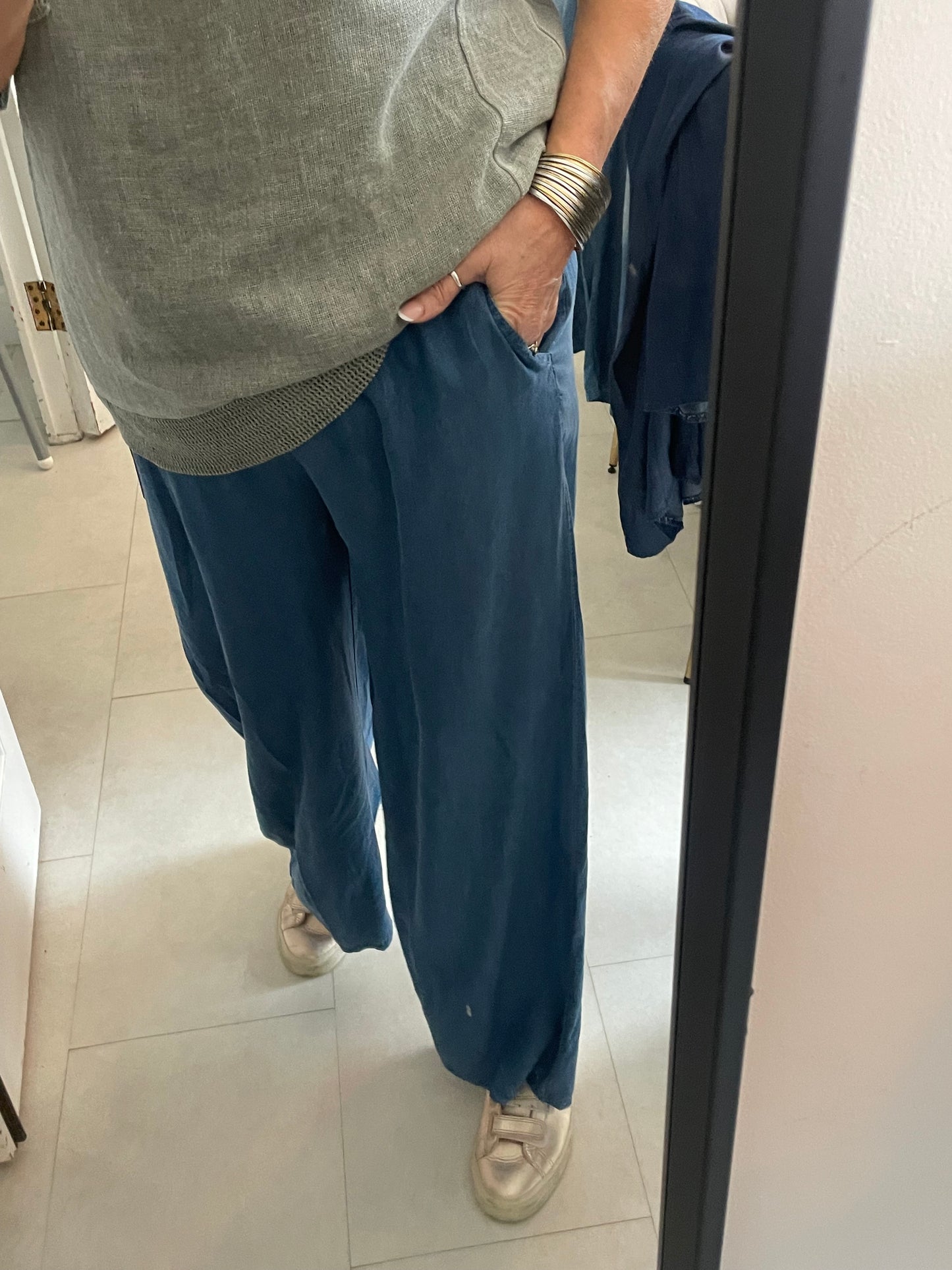Chambray denim wide palazzo trousers