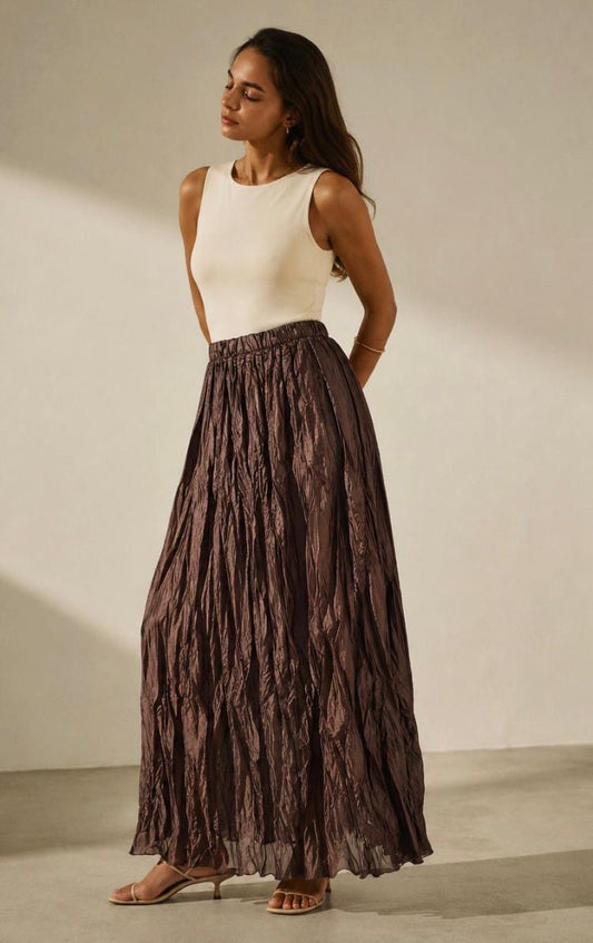 Satin crinkle maxi skirt