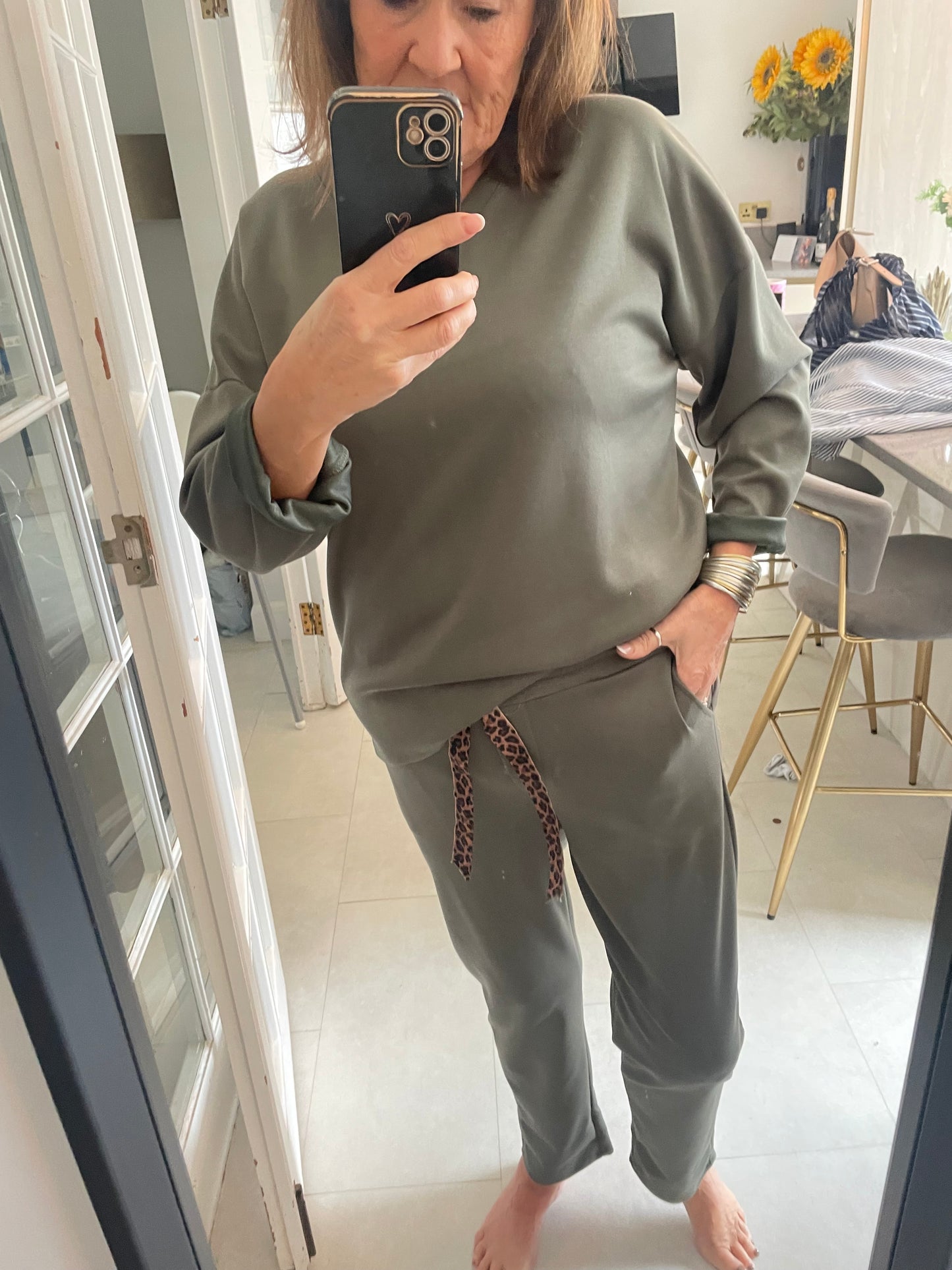 V neck leopard trim easy scuba tracksuit