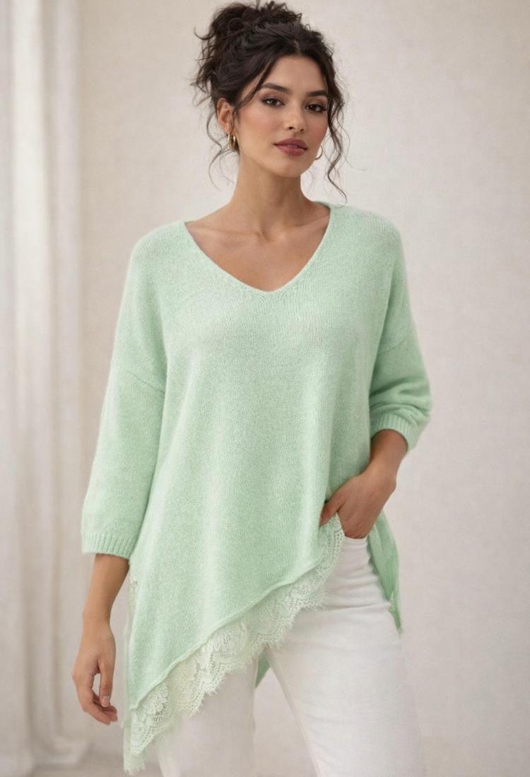 Asymetric lace trim jumper