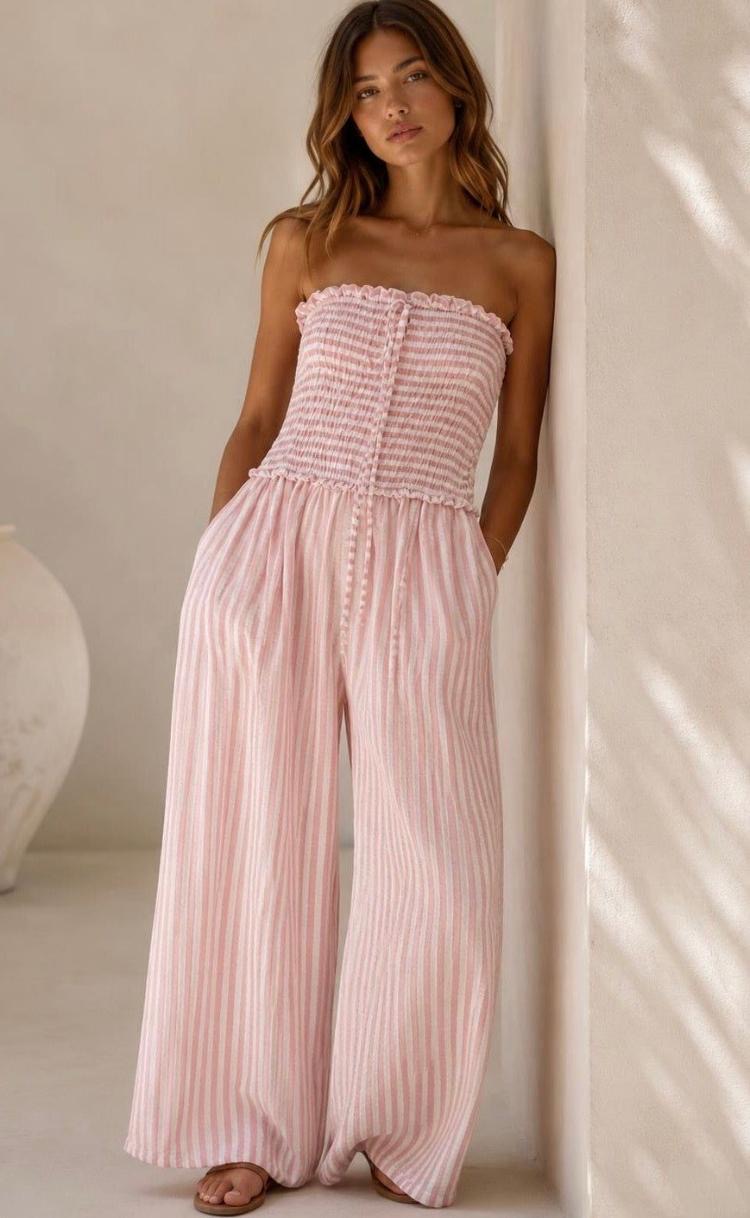 Stripe ruched bodice jumpsuit