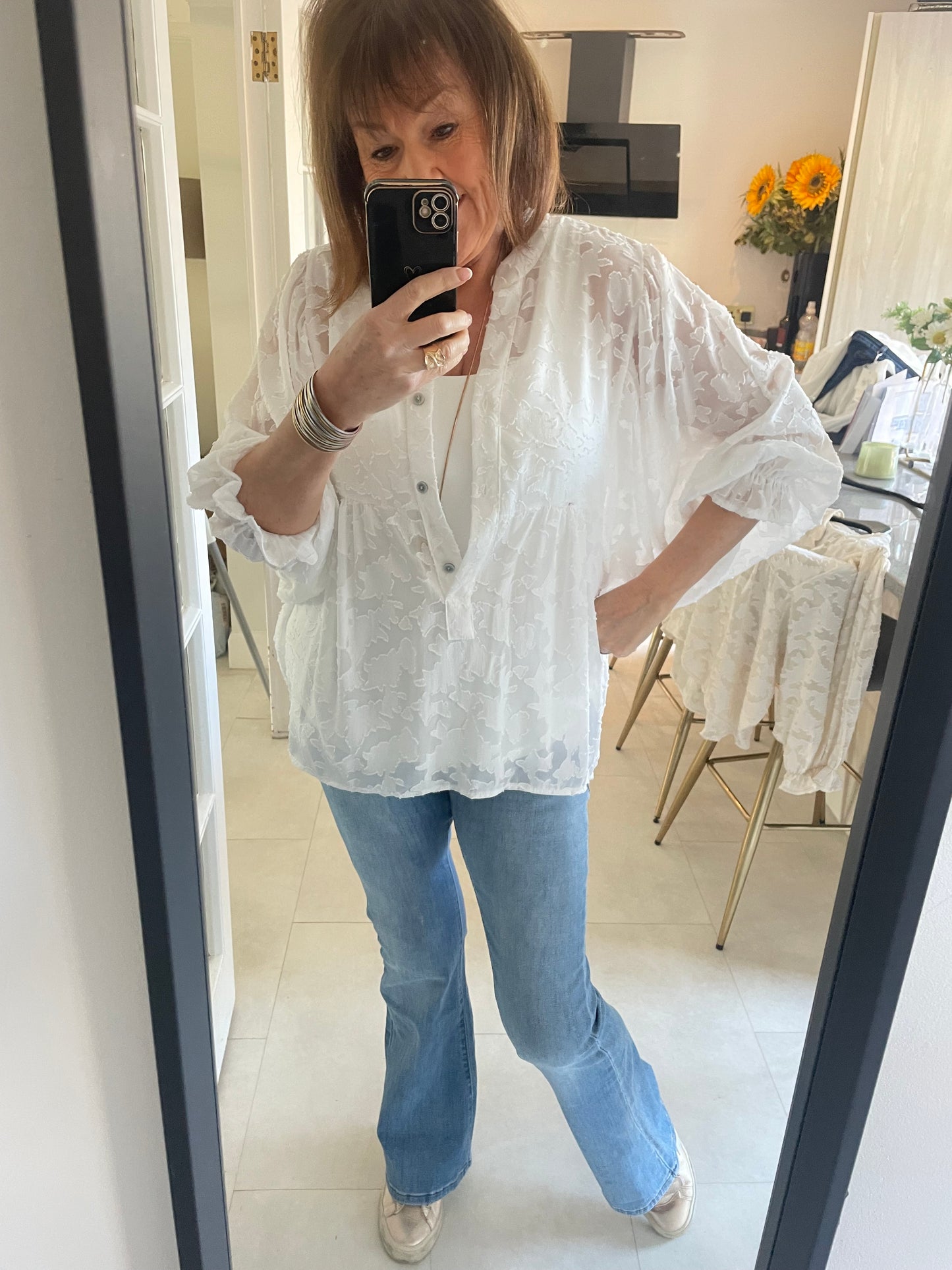 Textured batwing spring blouse