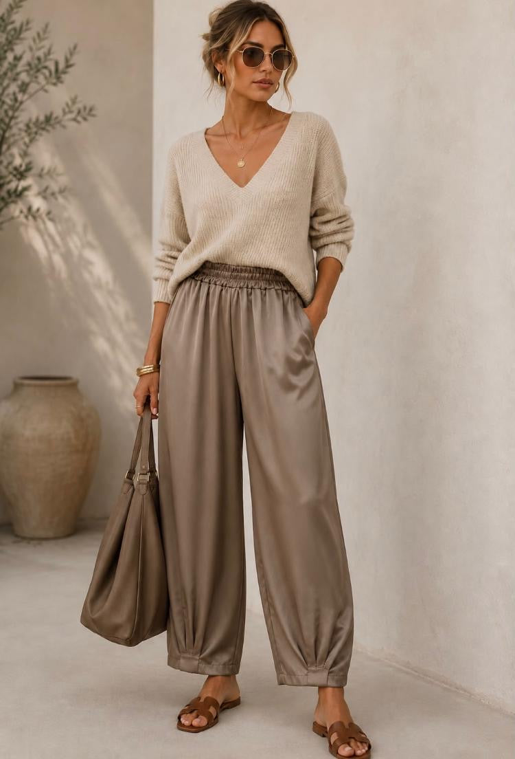 Satin pullon trousers
