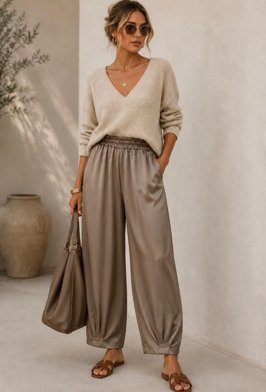 Satin pullon trousers