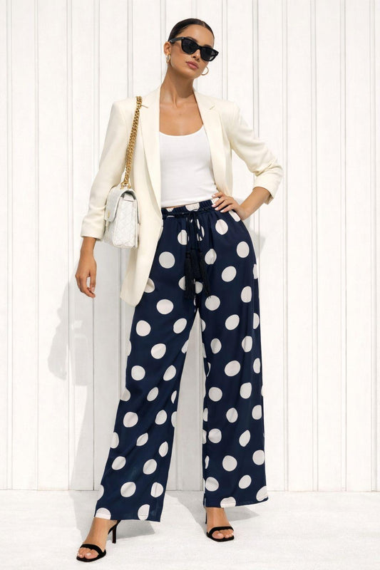 Polka dot satin palazzo trousers