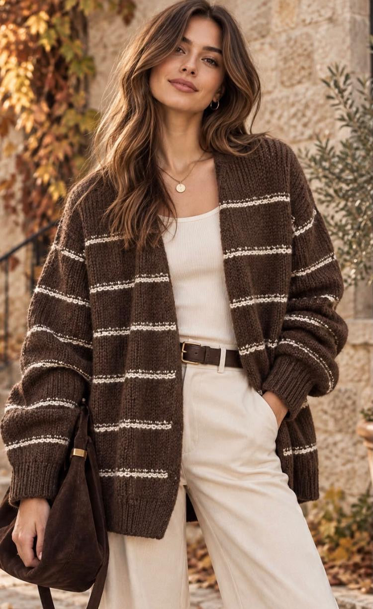 Stripe buttonless Oversize cardi