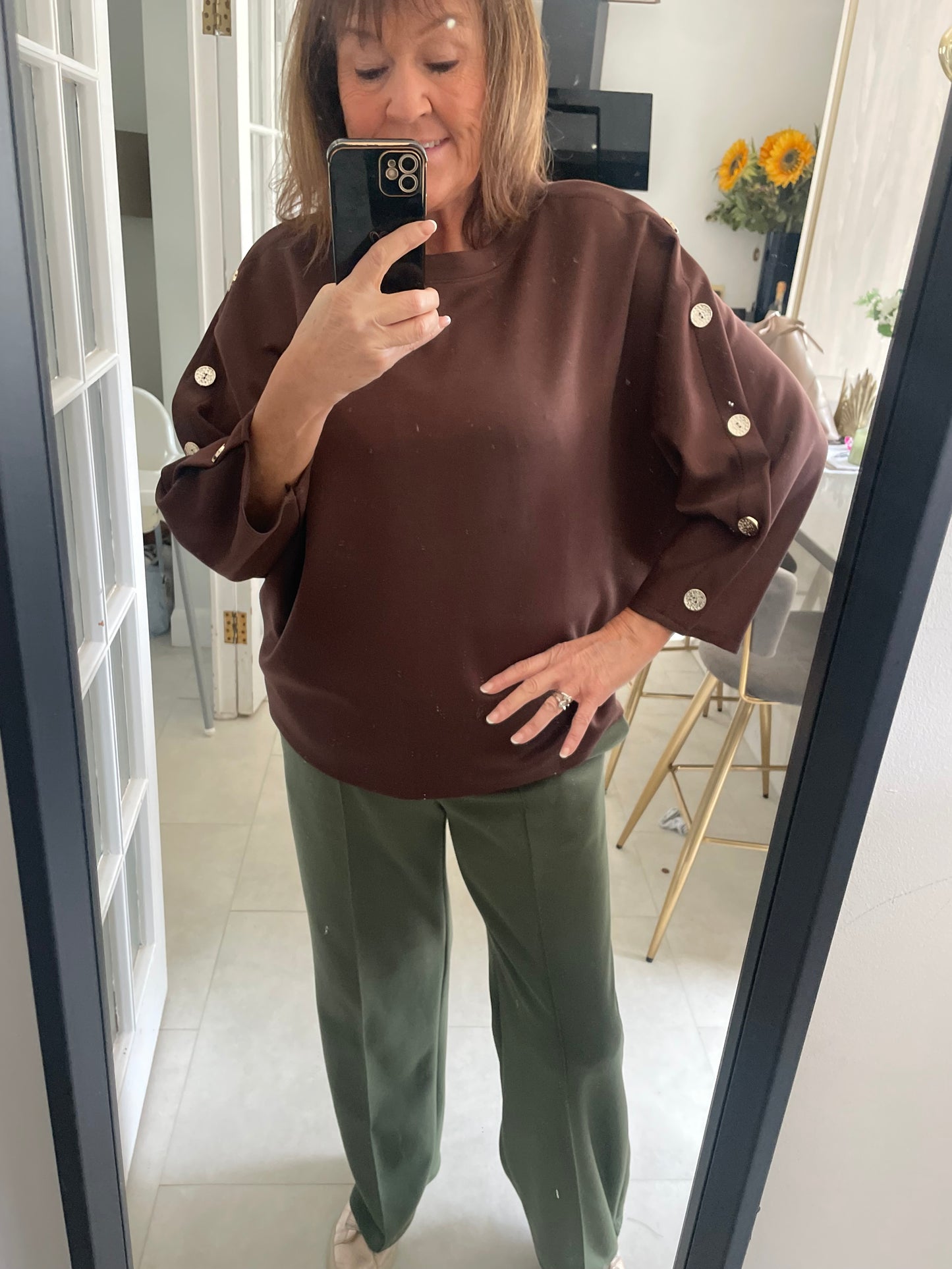 Scuba gold button batwing top