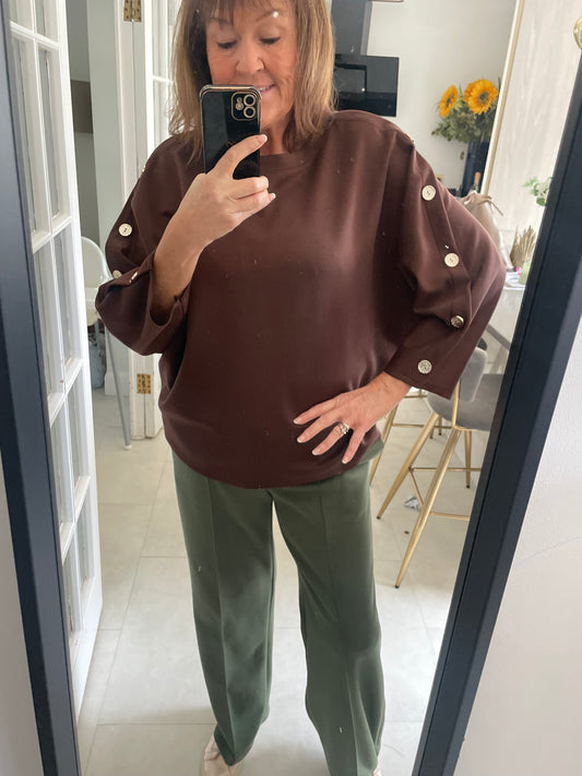 Scuba gold button batwing top