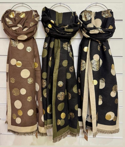 Metallic circles wool mix scarf