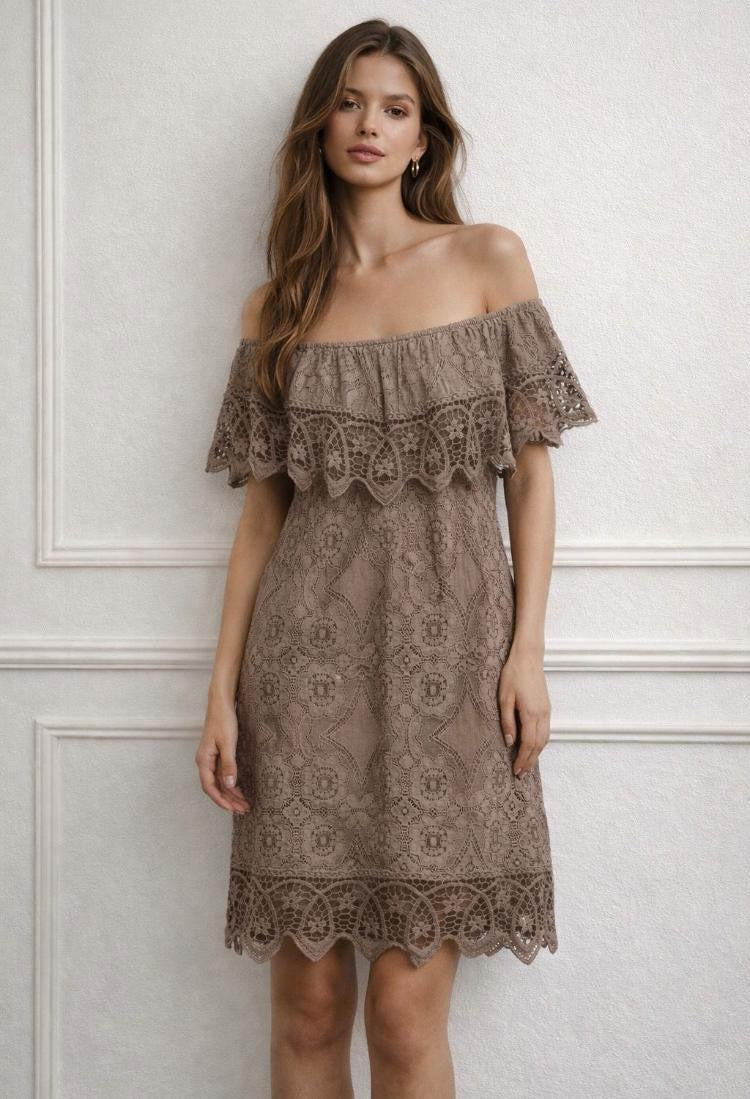 Bardot crochet detail dress