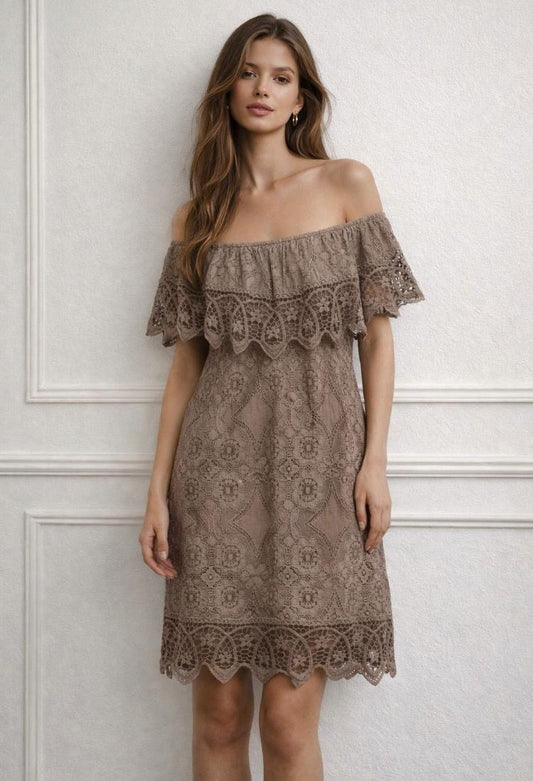 Bardot crochet detail dress